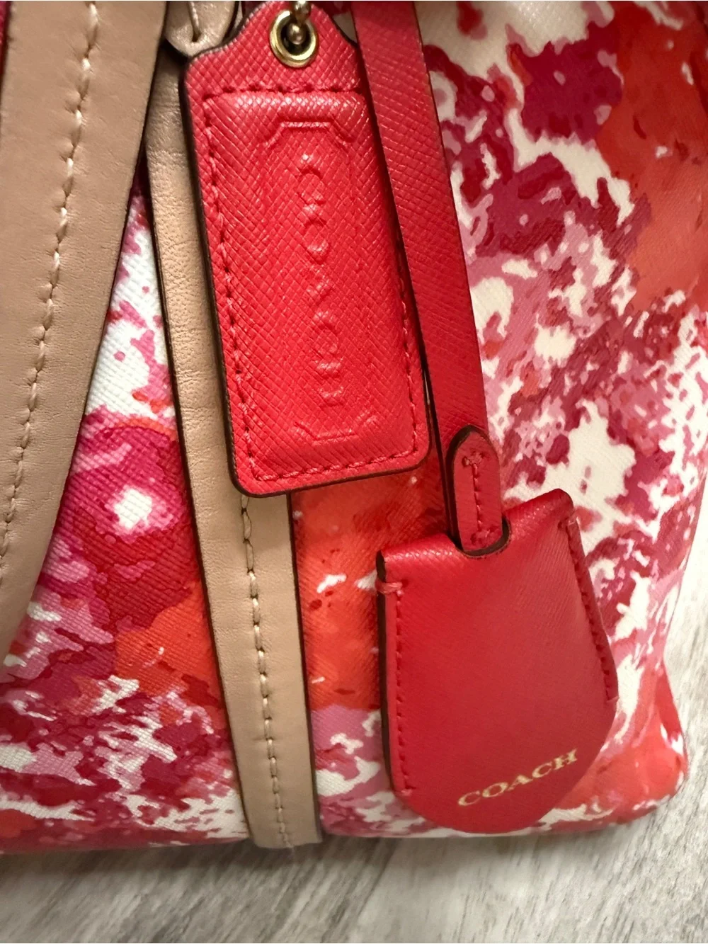 Coach Peyton Blossom Watercolor Satchel Pink Coral Multi Canvas Leather w/keytag